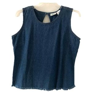 Le Mieux Women’s Sleeveless Blue Denim Top Fringe Hem Sz L